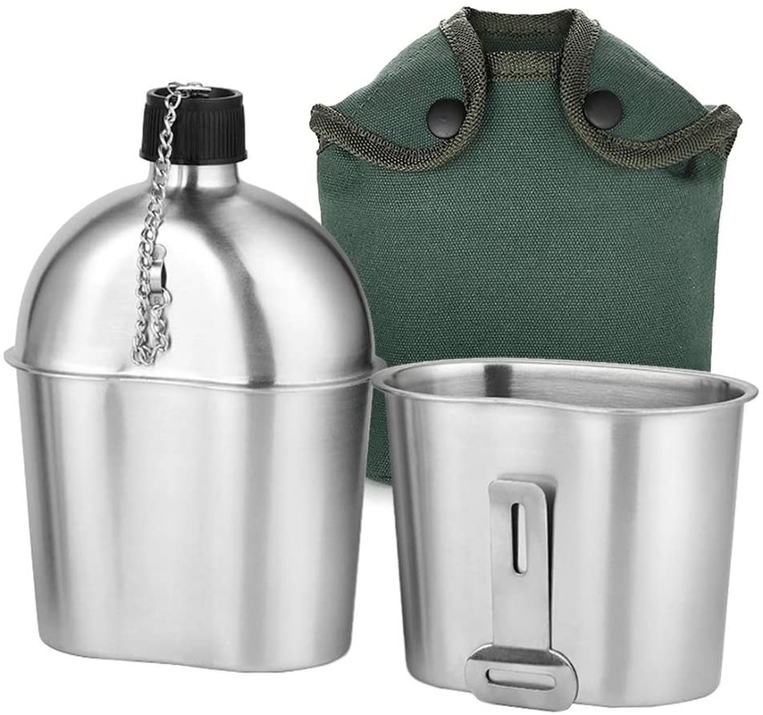 2pcs Military Canteen Kit 1000ml 600ml Aluminum Canteen Cup Set