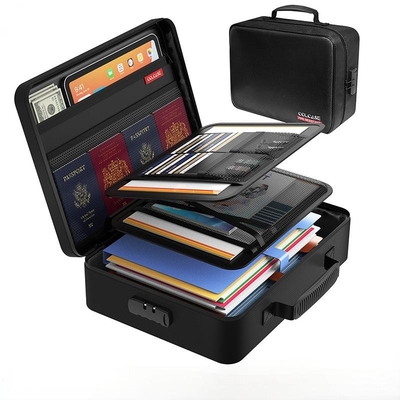 Boîte de rangement de documents ignifuge et étanche – Mallette de rangement de fichiers de grande capacité avec serrure, porte-certificats et factures pour une utilisation à domicile ou au bureau – Sac de documents résistant à l'humidité